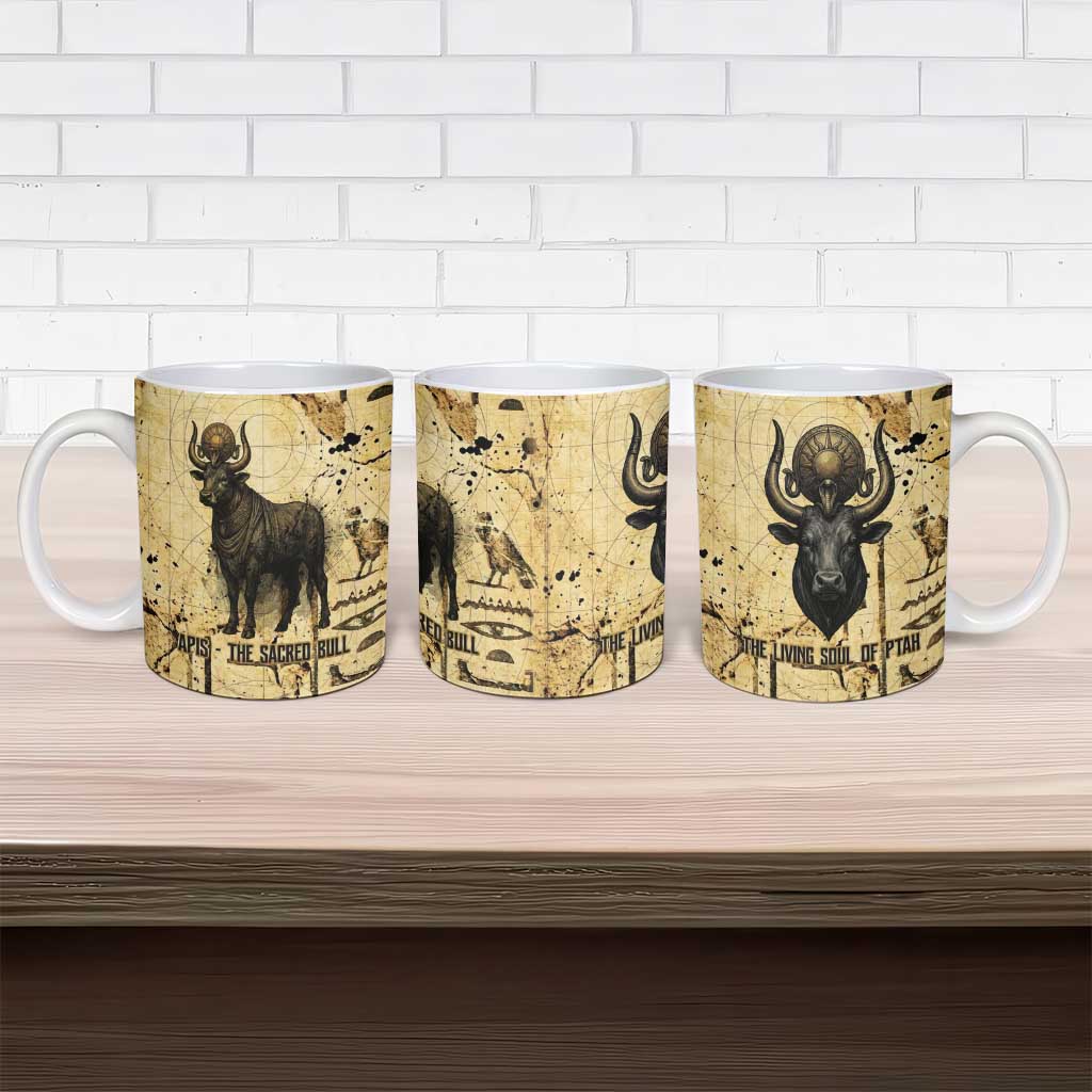 Apis Ceramic Mug Ancient Egyptian Papyrus Map, Egyptian Crown Bull Illustration - Wonder Print Shop