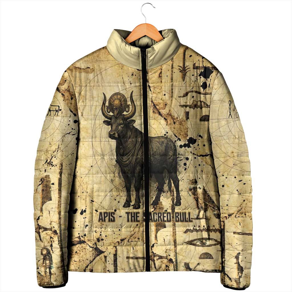 Apis Padded Jacket Ancient Egyptian Papyrus Map, Egyptian Crown Bull Illustration - Wonder Print Shop