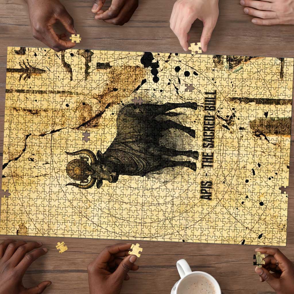 Apis Puzzle Ancient Egyptian Papyrus Map, Egyptian Crown Bull Illustration - Wonder Print Shop