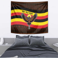 Multicolor rectangular tapestry featuring an eagle and “Rise and Shine” over striped tribal pattern.