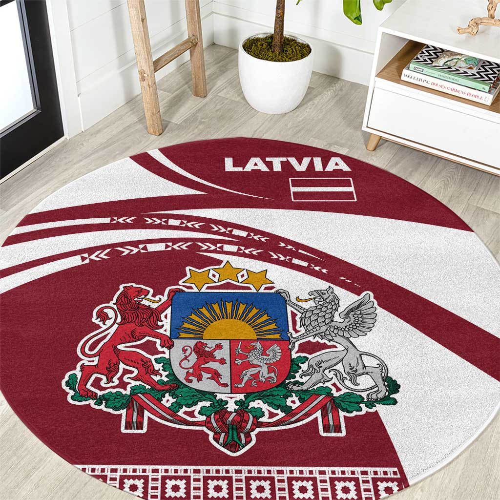 Latvia Round Carpet with National Coat of Arms and Traditional Folk Patterns