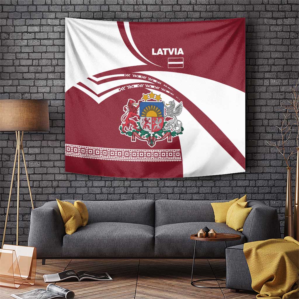 Latvia Tapestry with National Coat of Arms and Traditional Folk Patterns