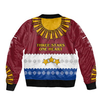 Latvia Bomber Jacket with Three Stars Design and Traditional Pattern Details