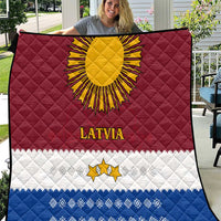 Latvia Quilt with Three Stars Design and Traditional Pattern Details