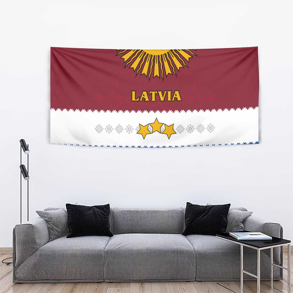 Latvia Tapestry with Three Stars Design and Traditional Pattern Details