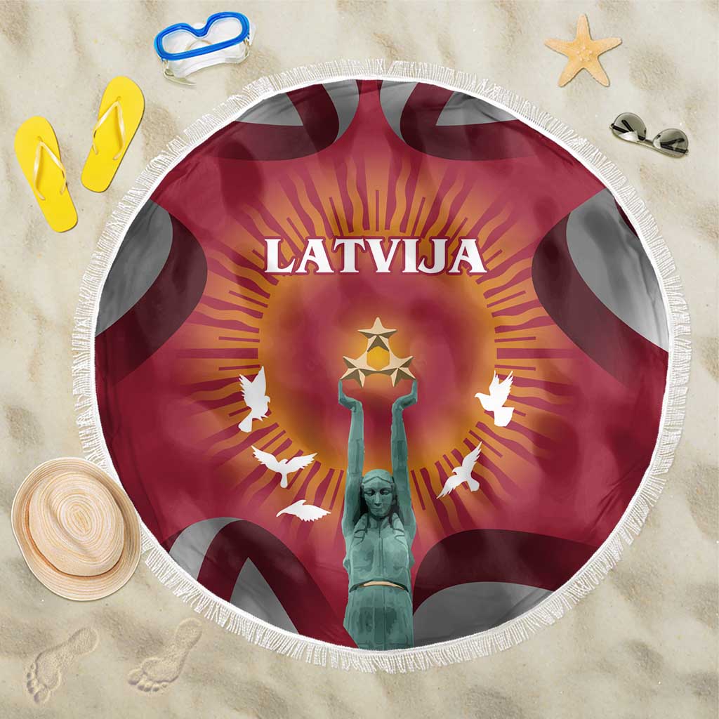 Latvia Beach Blanket with Freedom Monument and Doves Graphic – 18 November 1918 Design
