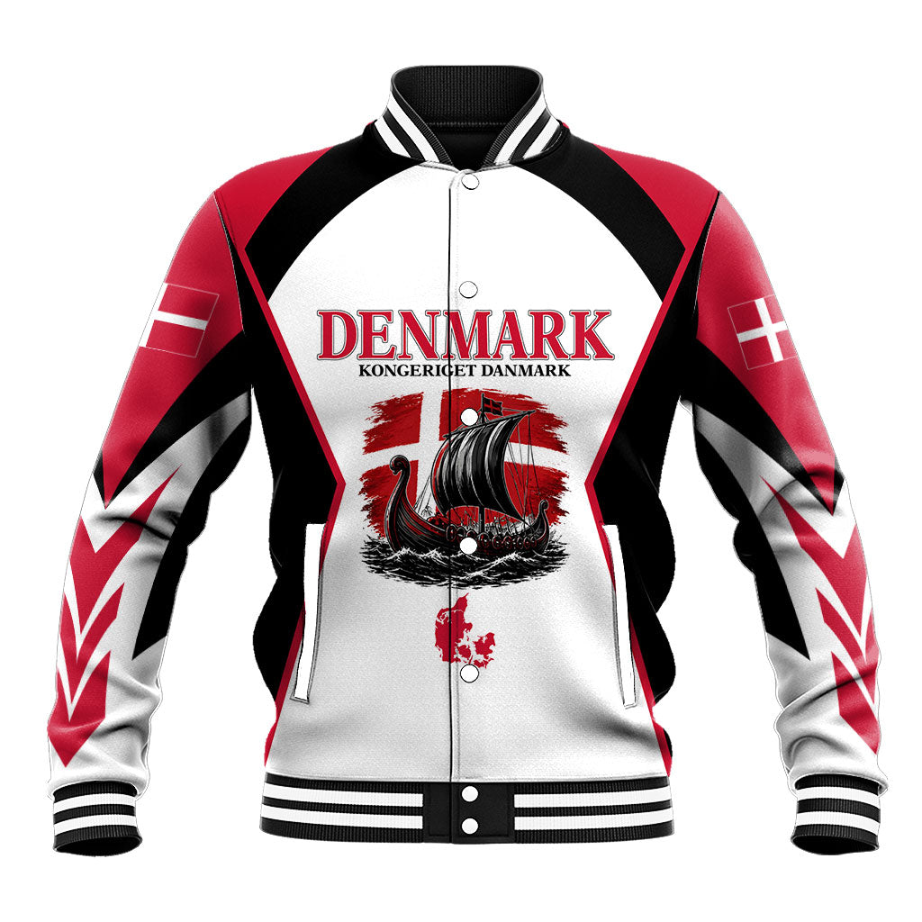 Personalized Denmark Viking Heritage Baseball Jacket Nordic Nyhavn Cityscape With Grunge Flag And Longship Art