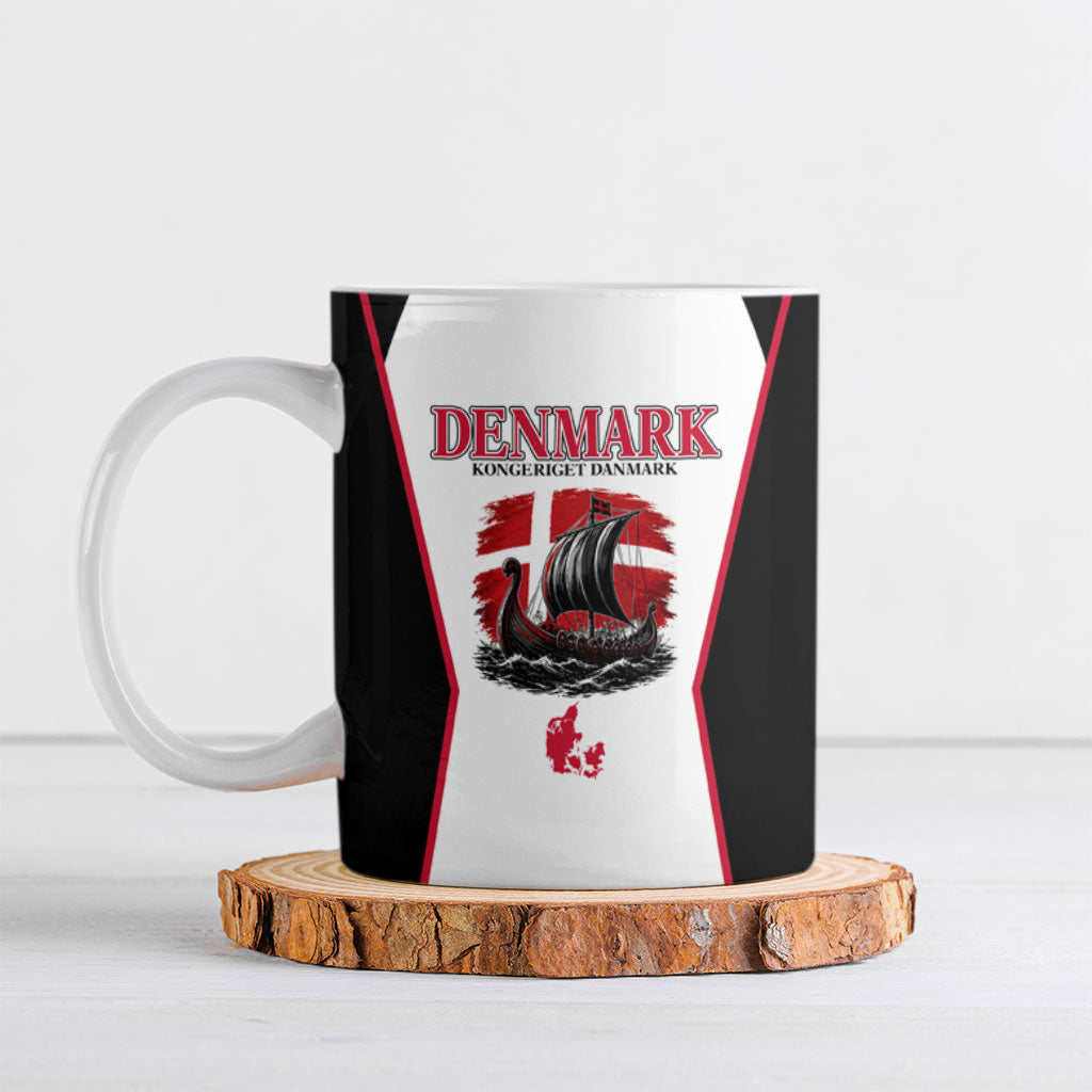 Personalized Denmark Viking Heritage Ceramic Mug Nordic Nyhavn Cityscape With Grunge Flag And Longship Art