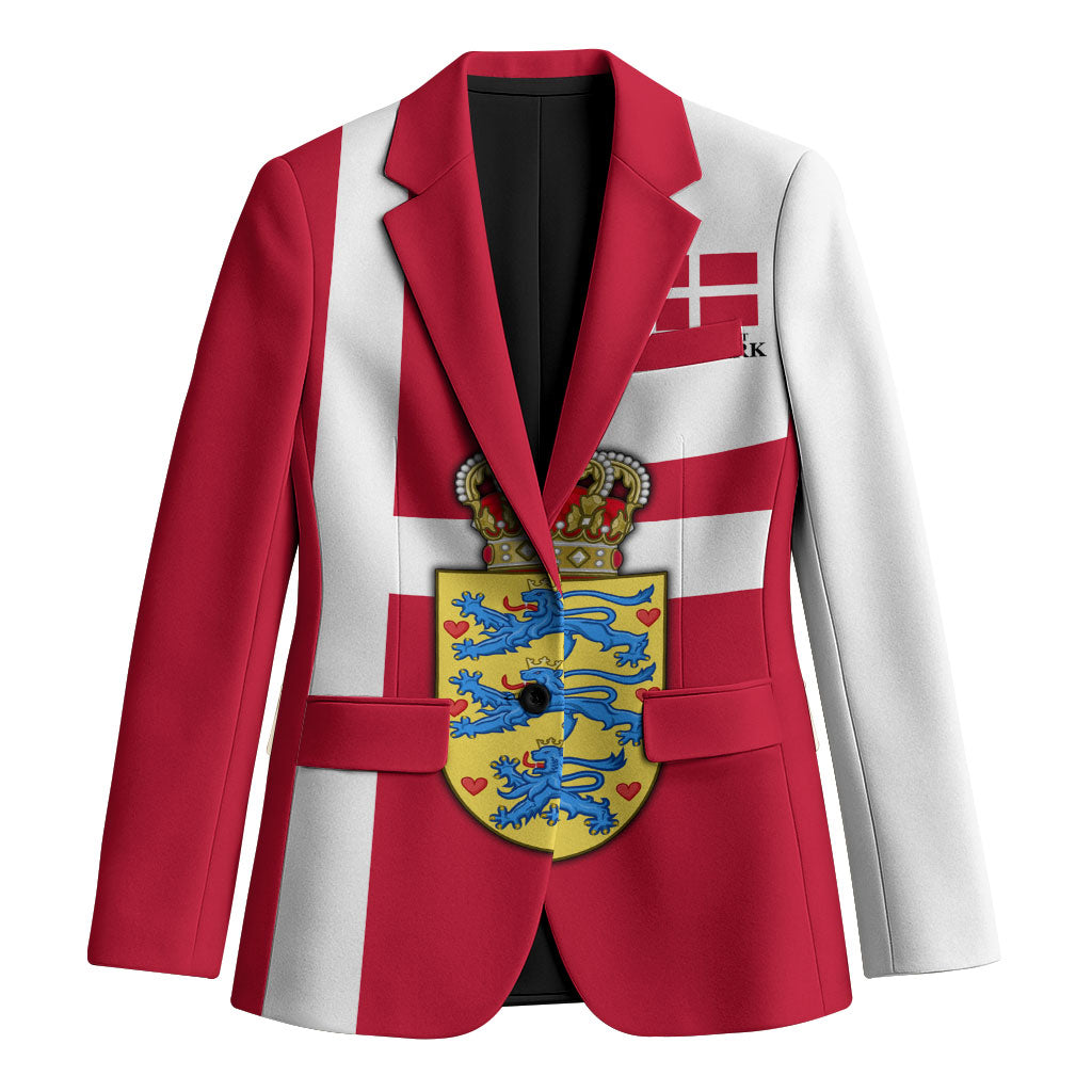 Personalized Denmark Coat Of Arms Blazer Danish Flag Heritage Graphic With Crown Symbolism
