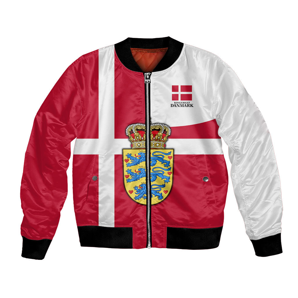 Personalized Denmark Coat Of Arms Bomber Jacket Danish Flag Heritage Graphic With Crown Symbolism