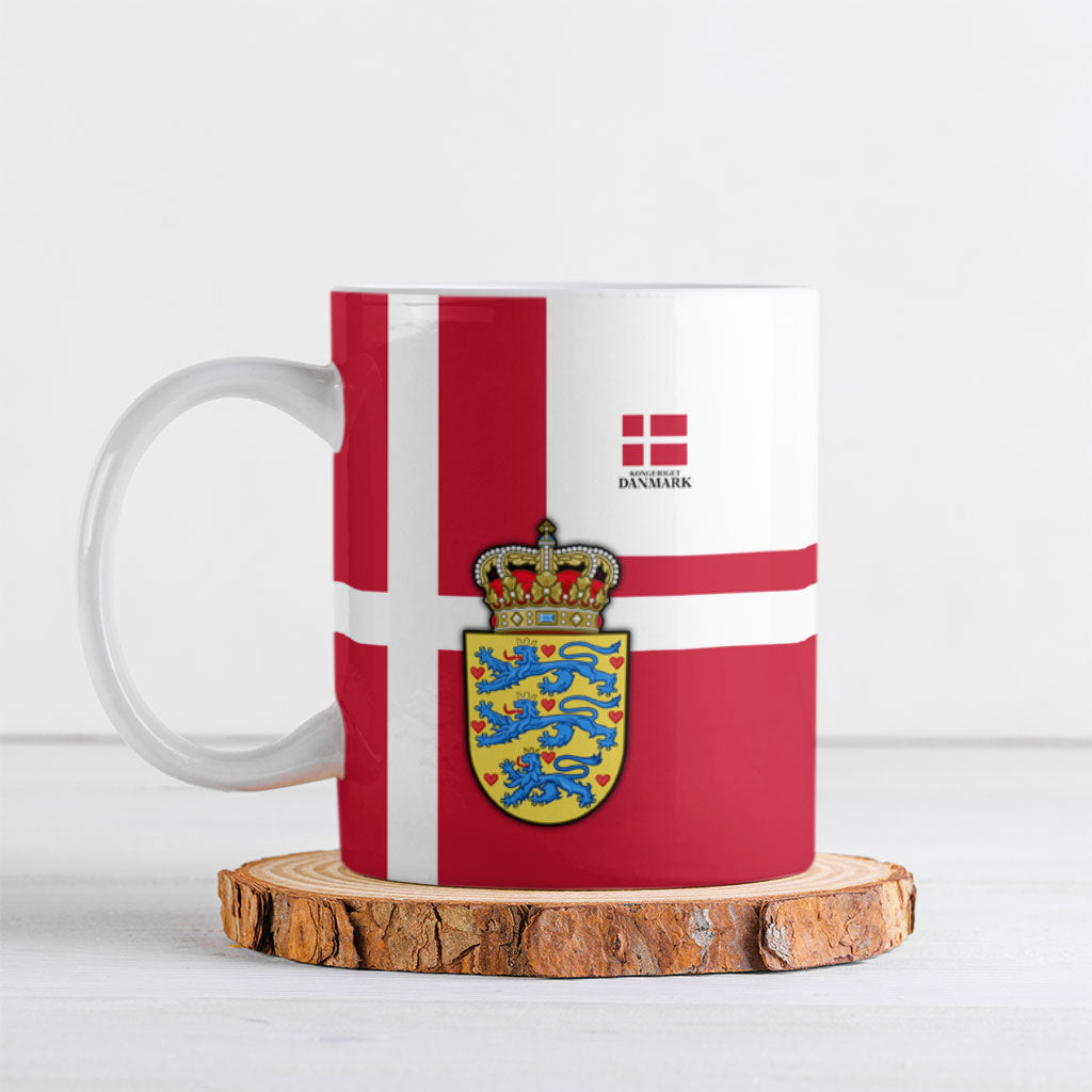 Personalized Denmark Coat Of Arms Ceramic Mug Danish Flag Heritage Graphic With Crown Symbolism