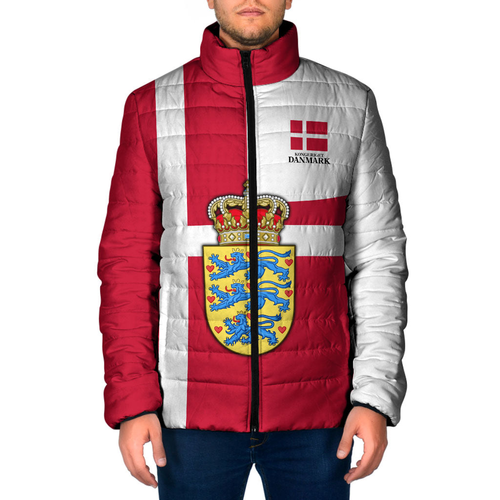 Personalized Denmark Coat Of Arms Padded Jacket Danish Flag Heritage Graphic With Crown Symbolism
