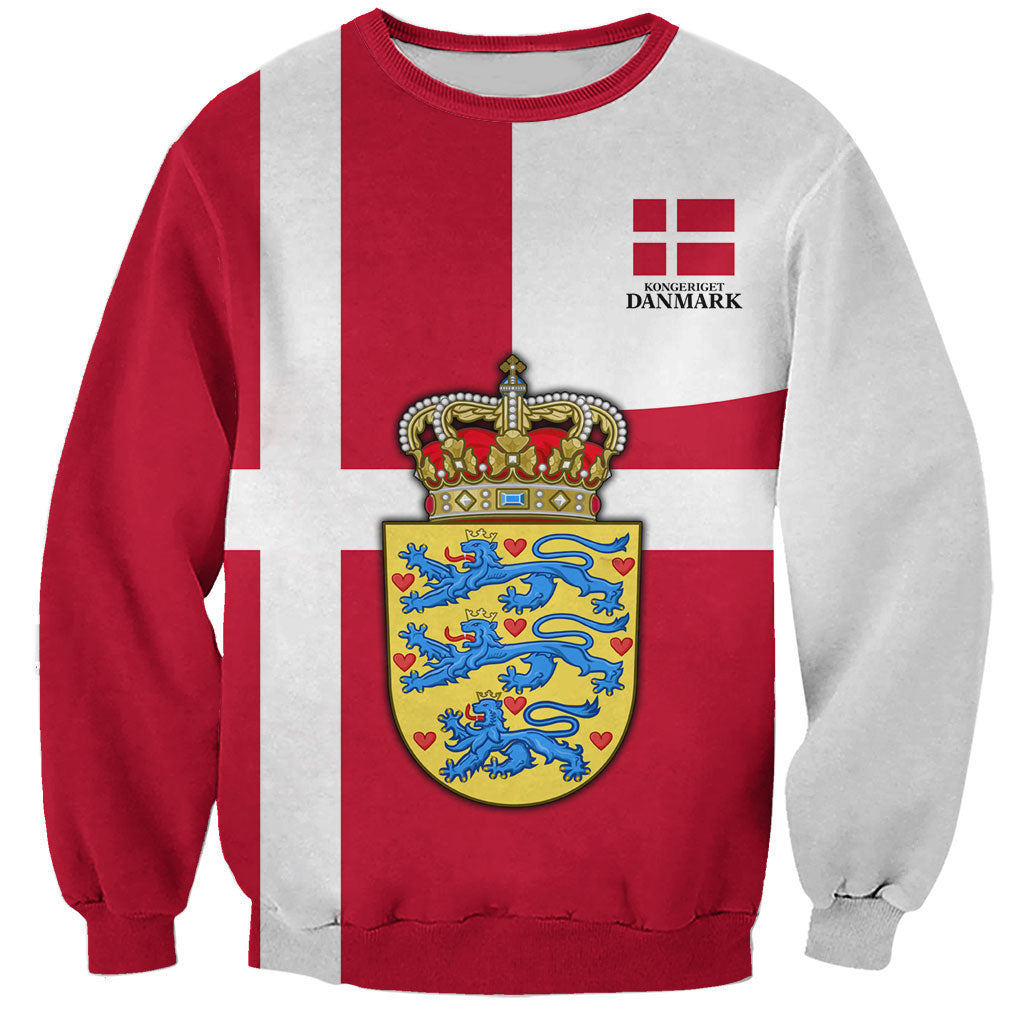 Personalized Denmark Coat Of Arms Sweatshirt Danish Flag Heritage Graphic With Crown Symbolism