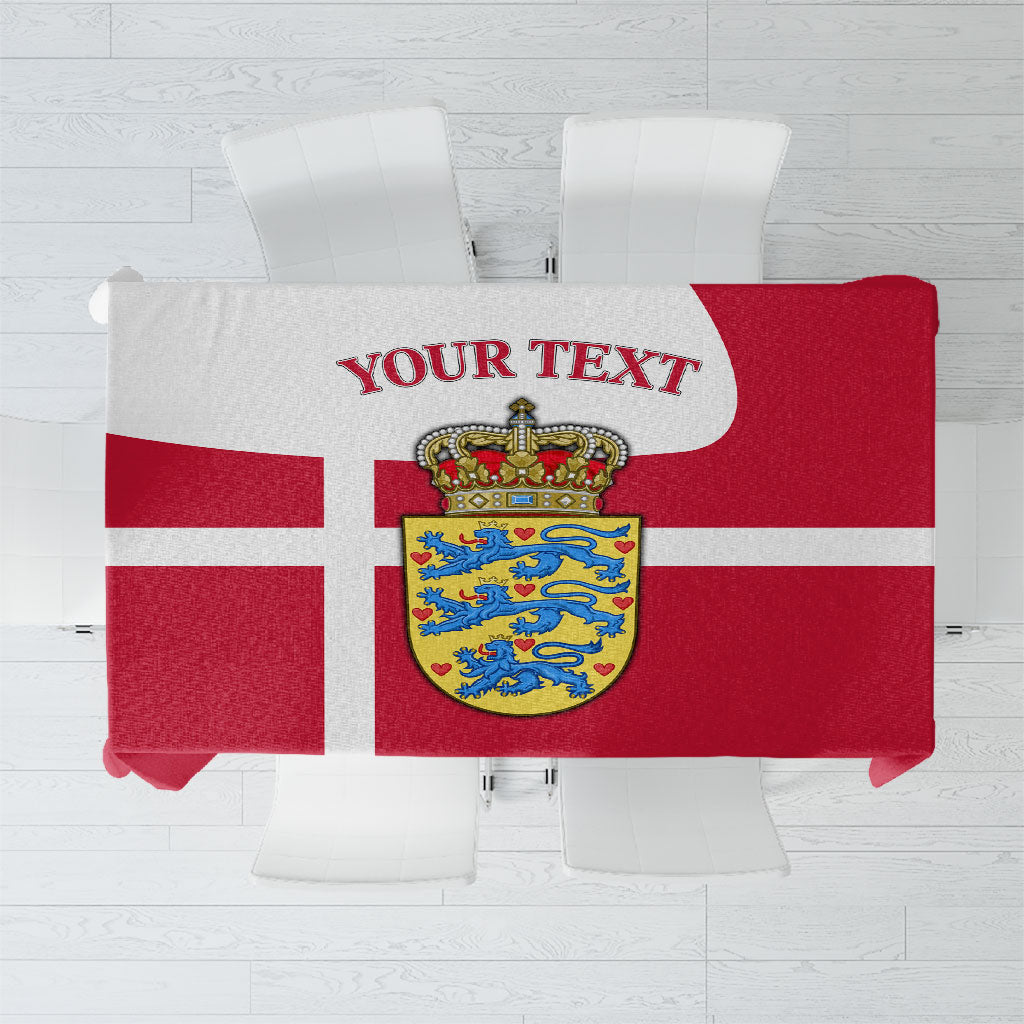 Personalized Denmark Coat Of Arms Tablecloth Danish Flag Heritage Graphic With Crown Symbolism