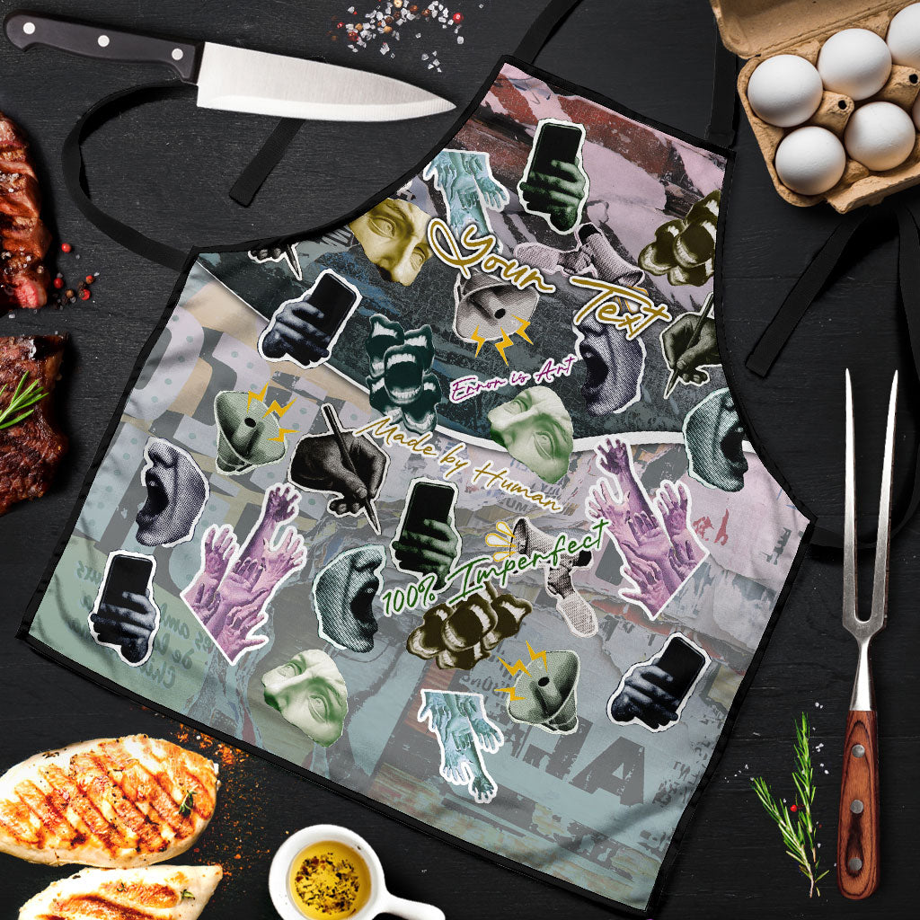 Personalized Made By Human Imperfect Statue Faces Apron Handmade Look Grunge Collage Pop Art