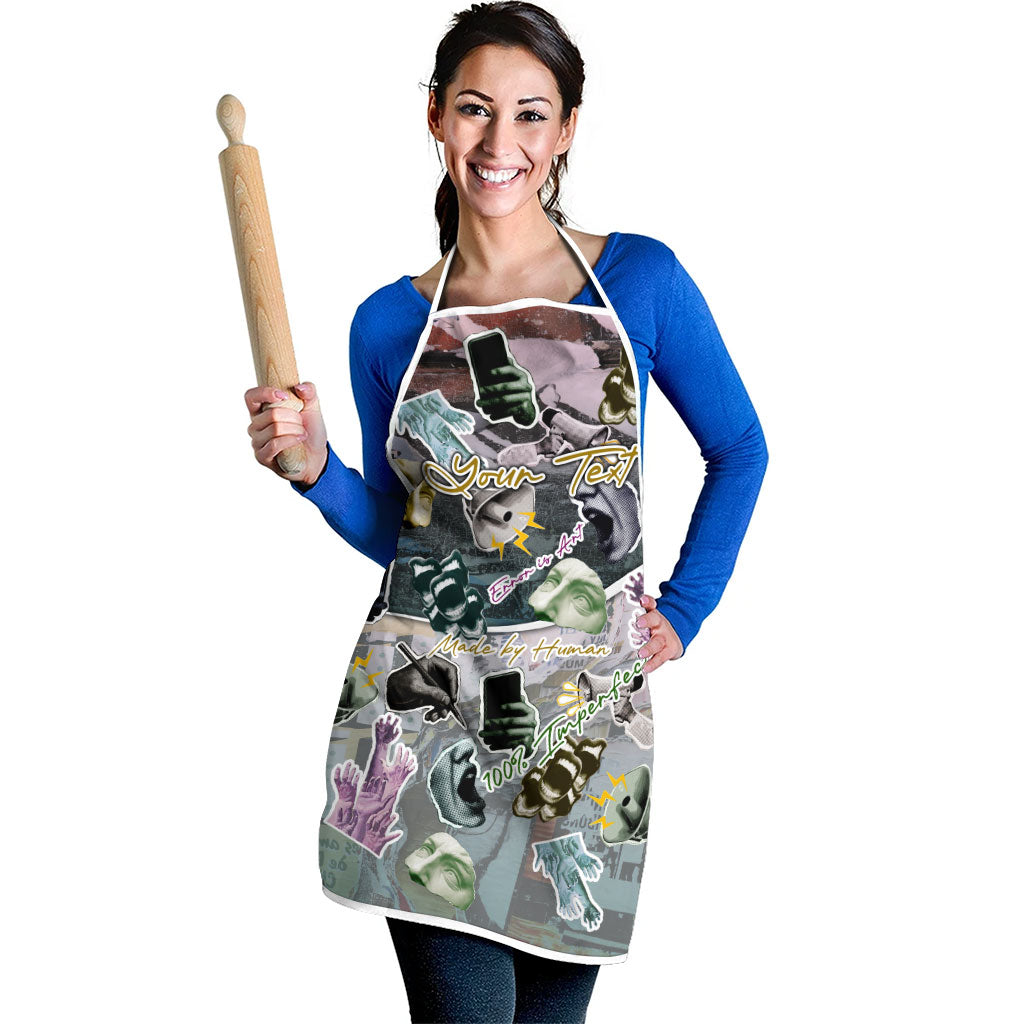 Personalized Made By Human Imperfect Statue Faces Apron Handmade Look Grunge Collage Pop Art