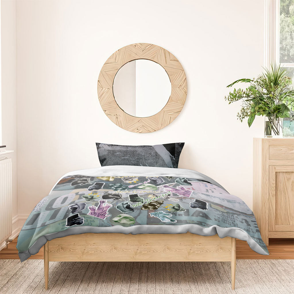 Personalized Made By Human Imperfect Statue Faces Bedding Set Handmade Look Grunge Collage Pop Art