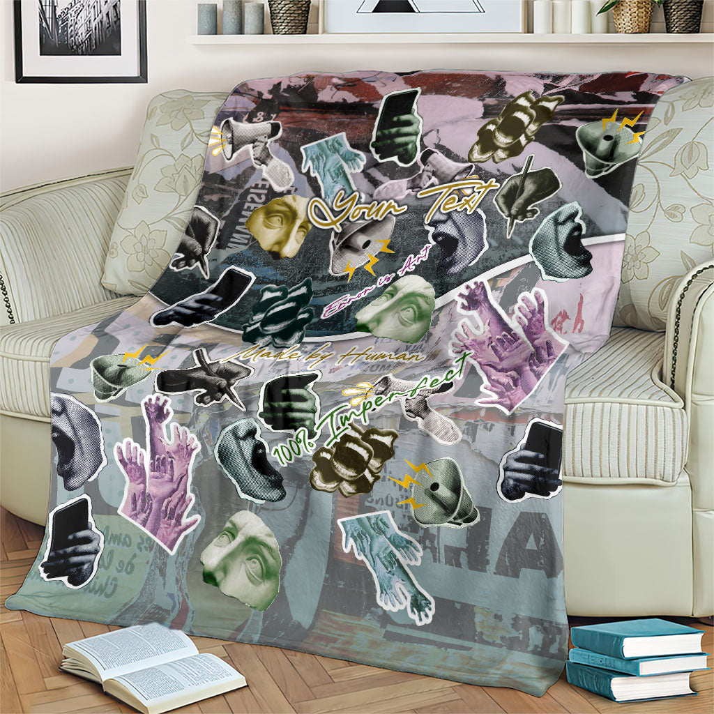 Personalized Made By Human Imperfect Statue Faces Blanket Handmade Look Grunge Collage Pop Art