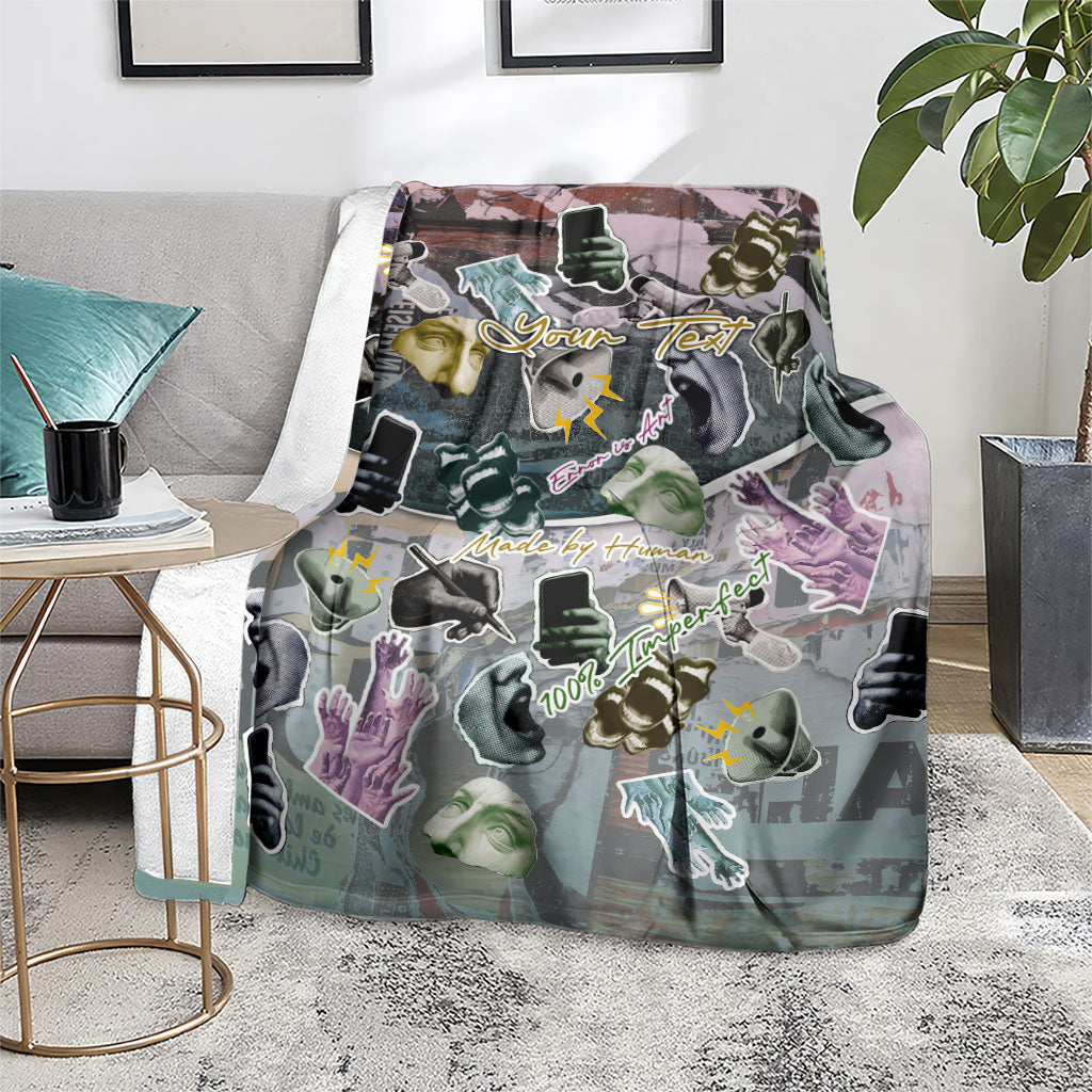 Personalized Made By Human Imperfect Statue Faces Blanket Handmade Look Grunge Collage Pop Art