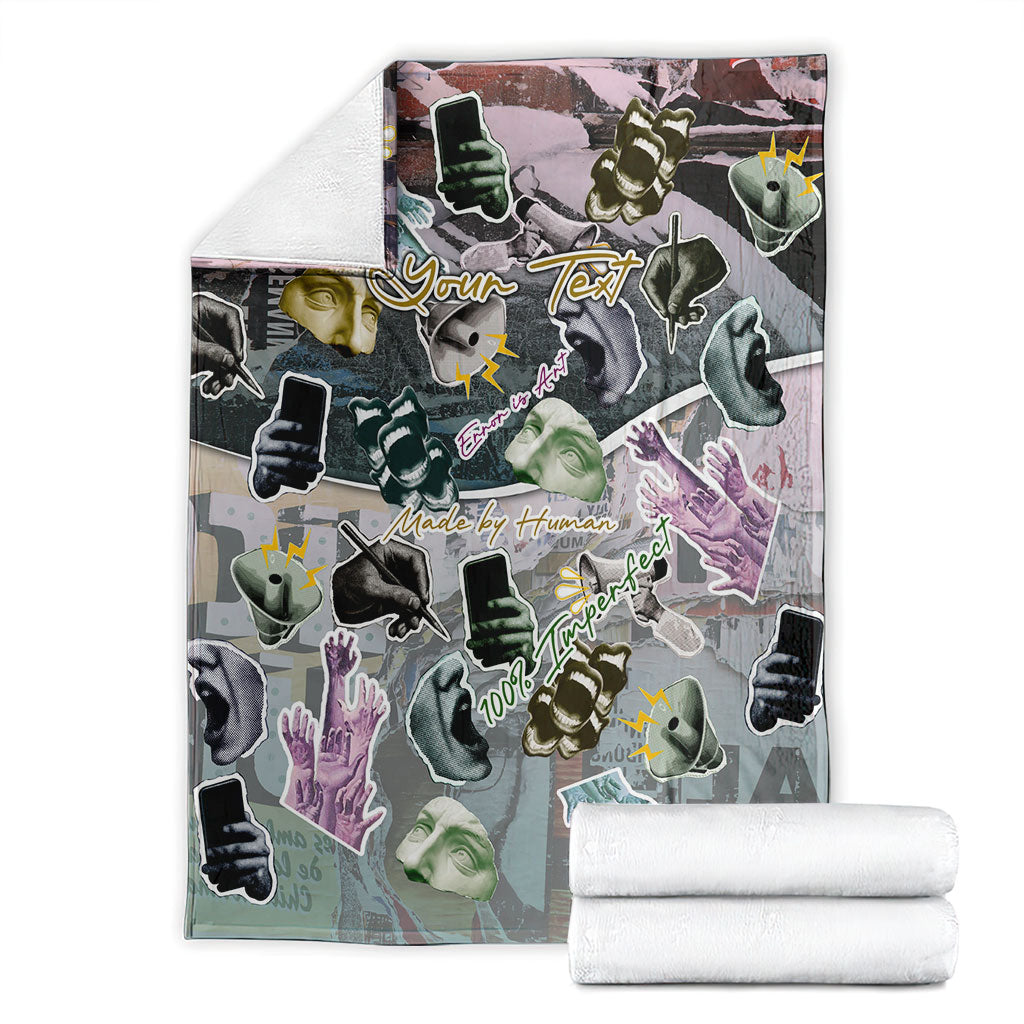 Personalized Made By Human Imperfect Statue Faces Blanket Handmade Look Grunge Collage Pop Art