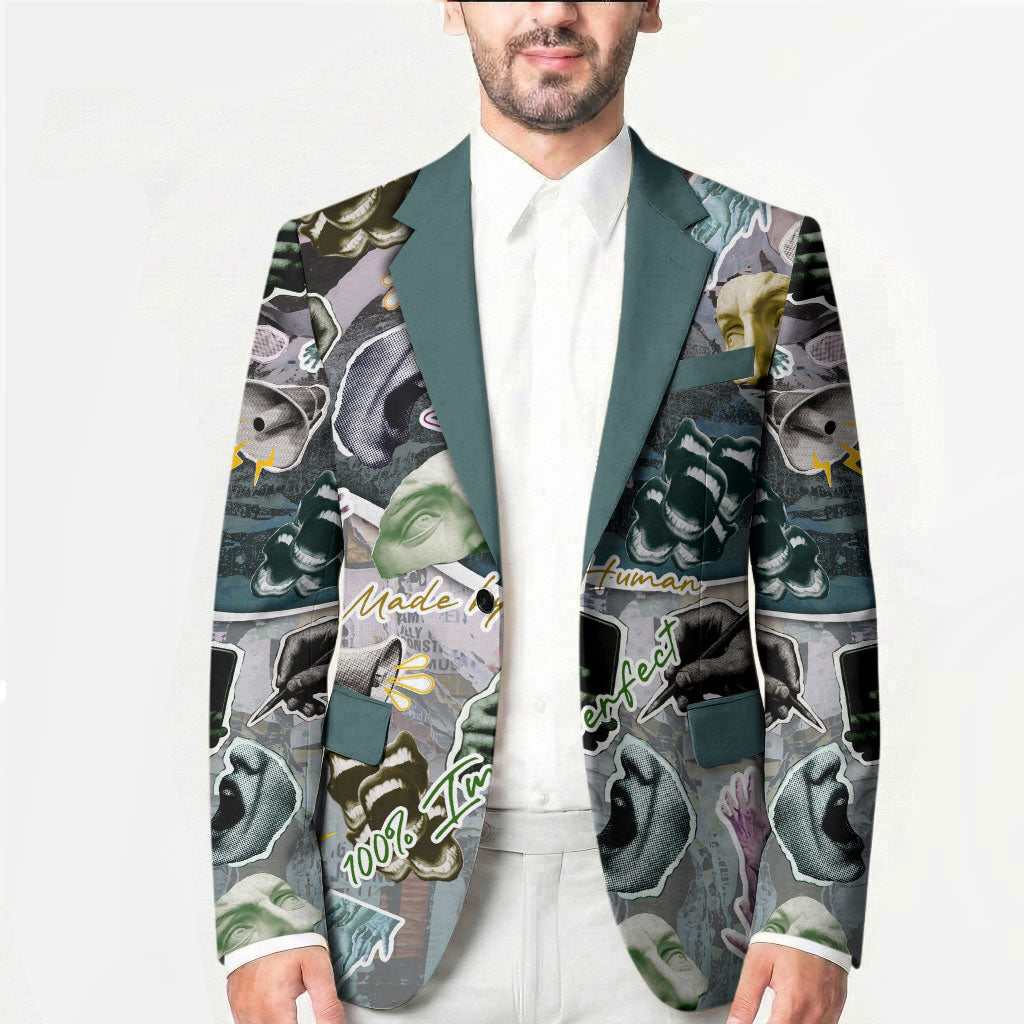 Personalized Made By Human Imperfect Statue Faces Blazer Handmade Look Grunge Collage Pop Art