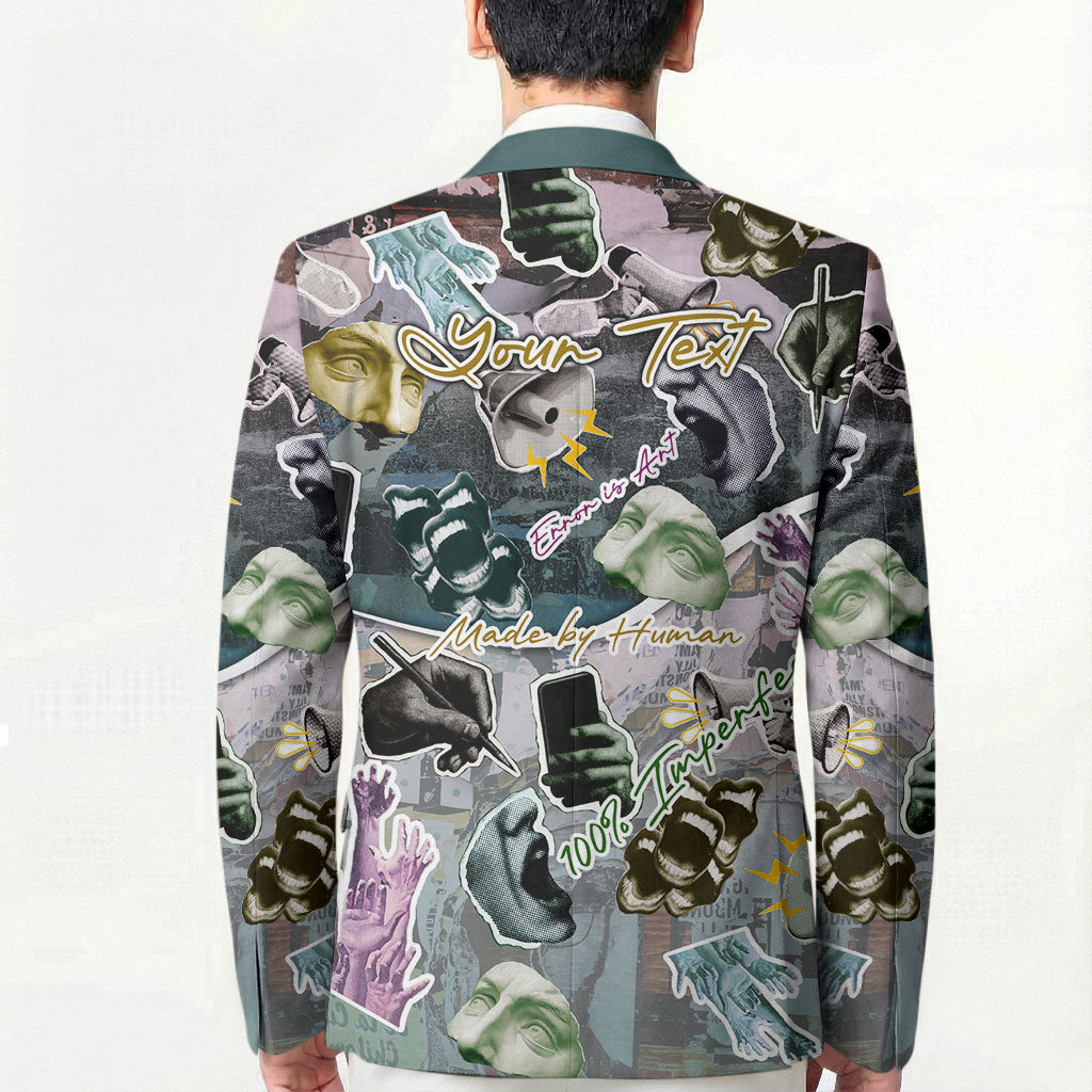 Personalized Made By Human Imperfect Statue Faces Blazer Handmade Look Grunge Collage Pop Art