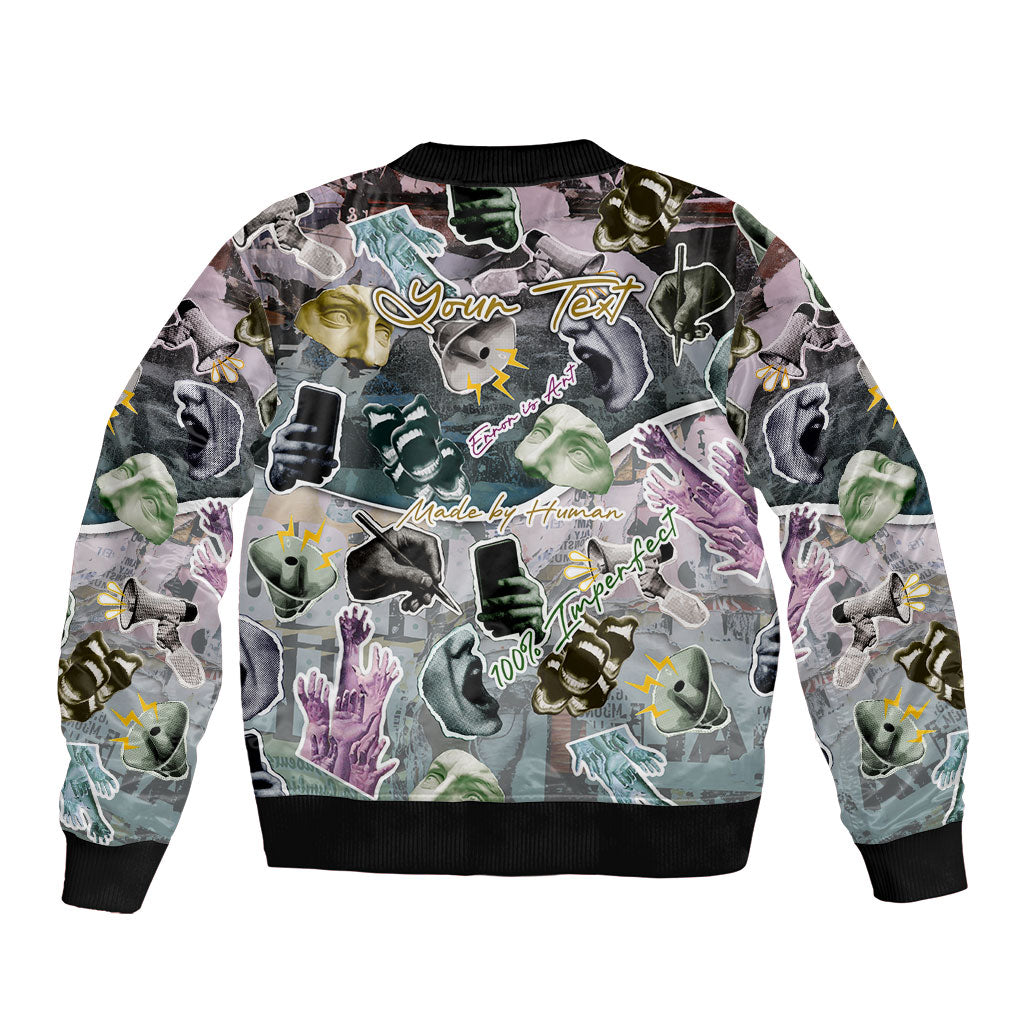 Personalized Made By Human Imperfect Statue Faces Bomber Jacket Handmade Look Grunge Collage Pop Art