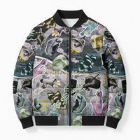 Personalized Made By Human Imperfect Statue Faces Bomber Puffer Jacket Handmade Look Grunge Collage Pop Art