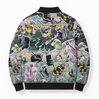 Personalized Made By Human Imperfect Statue Faces Bomber Puffer Jacket Handmade Look Grunge Collage Pop Art