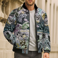 Personalized Made By Human Imperfect Statue Faces Bomber Puffer Jacket Handmade Look Grunge Collage Pop Art