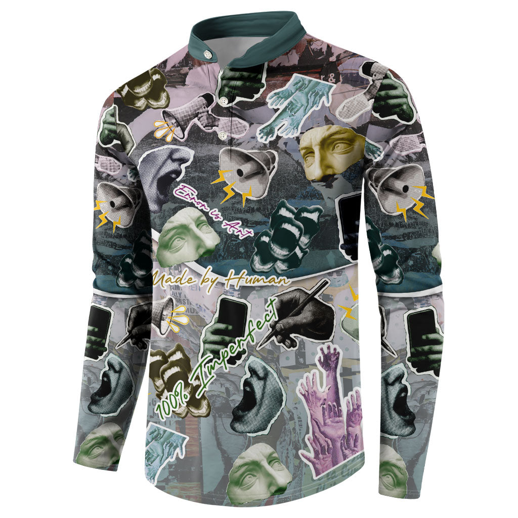 Personalized Made By Human Imperfect Statue Faces Button Sweatshirt Handmade Look Grunge Collage Pop Art