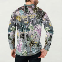 Personalized Made By Human Imperfect Statue Faces Button Sweatshirt Handmade Look Grunge Collage Pop Art