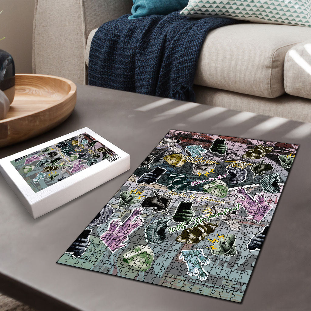 Personalized Made By Human Imperfect Statue Faces Puzzle Handmade Look Grunge Collage Pop Art
