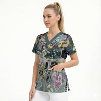 Personalized Made By Human Imperfect Statue Faces Scrub Top Handmade Look Grunge Collage Pop Art