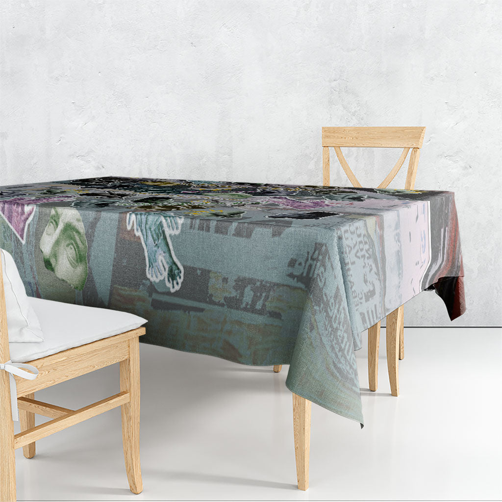 Personalized Made By Human Imperfect Statue Faces Tablecloth Handmade Look Grunge Collage Pop Art