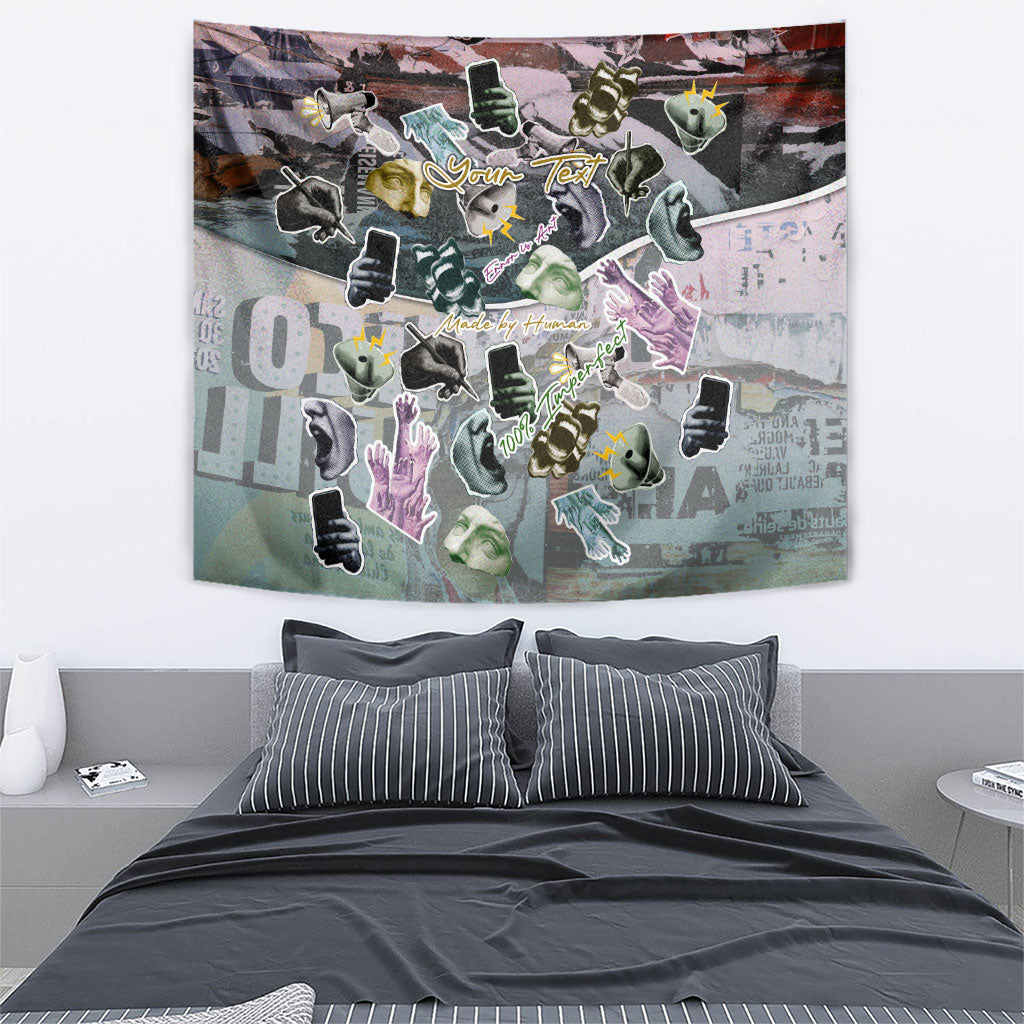 Personalized Made By Human Imperfect Statue Faces Tapestry Handmade Look Grunge Collage Pop Art