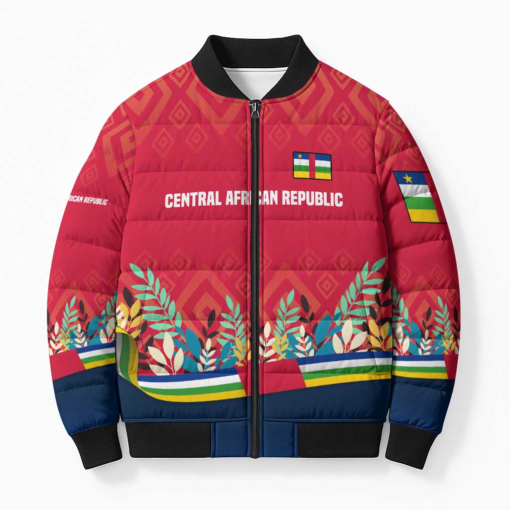 Central African Republic Bomber Puffer Jacket with Red Blue Green Tribal Design and National Flag - Wonder Print Shop