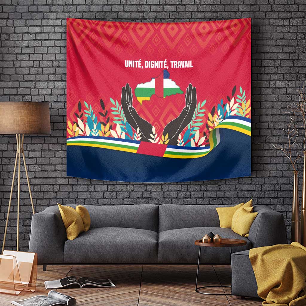 Central African Republic Tapestry with Red Blue Green Tribal Design and National Flag - Wonder Print Shop