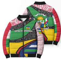 Multicolor bomber puffer jacket set, front and back views with Central African Republic graphics