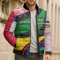 Multicolor bomber puffer jacket, full-zip with Central African Republic patch and tribal sleeves