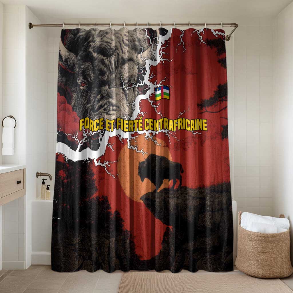 Central African Republic Bathroom Set with Red Black Nature Design and Buffalo Pattern - Wonder Print Shop