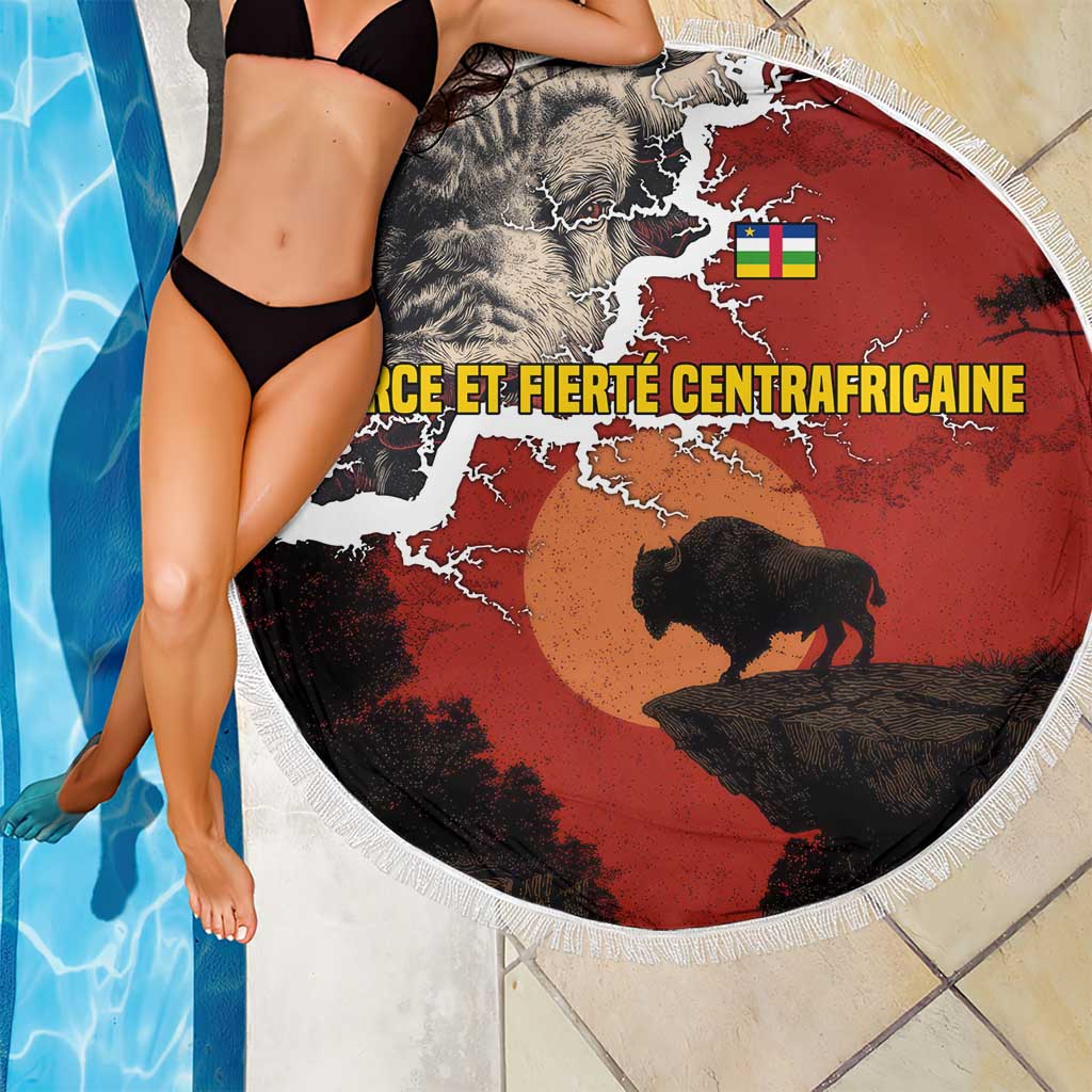 Central African Republic Beach Blanket with Red Black Nature Design and Buffalo Pattern - Wonder Print Shop