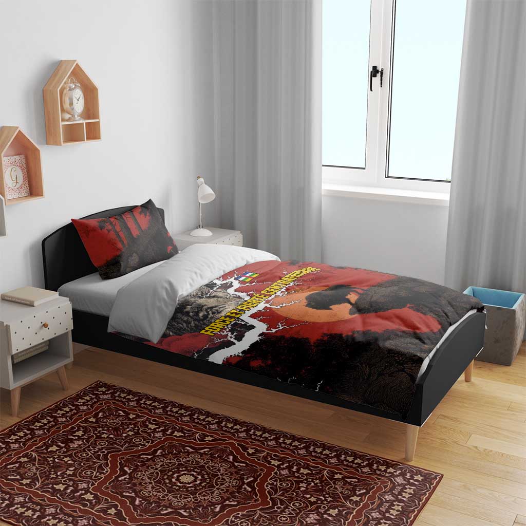 Central African Republic Bedding Set with Red Black Nature Design and Buffalo Pattern - Wonder Print Shop