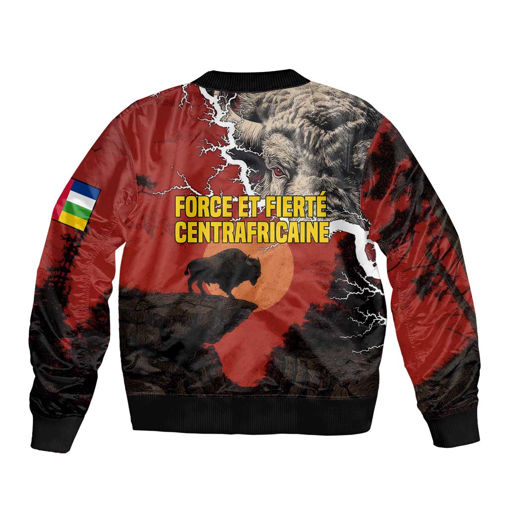 Central African Republic Bomber Jacket with Red Black Nature Design and Buffalo Pattern - Wonder Print Shop
