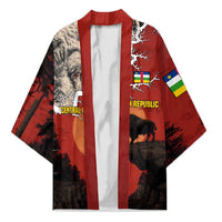 Central African Republic Kimono with Red Black Nature Design and Buffalo Pattern - Wonder Print Shop