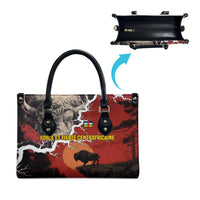 Central African Republic Leather Bag with Red Black Nature Design and Buffalo Pattern - Wonder Print Shop