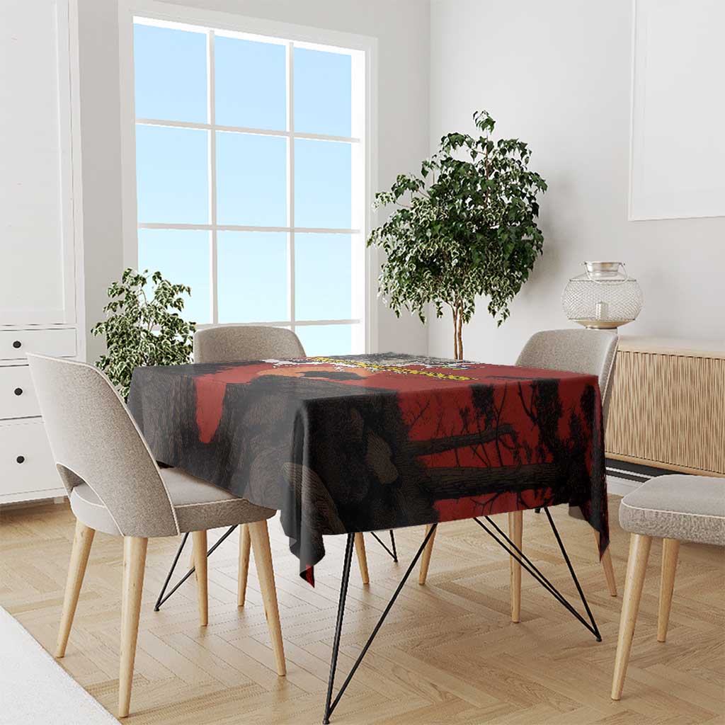 Central African Republic Tablecloth with Red Black Nature Design and Buffalo Pattern - Wonder Print Shop