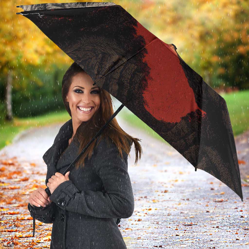 Central African Republic Umbrella with Red Black Nature Design and Buffalo Pattern - Wonder Print Shop