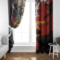 Central African Republic Window Curtain with Red Black Nature Design and Buffalo Pattern - Wonder Print Shop