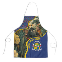 Multicolor apron with jungle animal print and Central African emblem, white neck strap